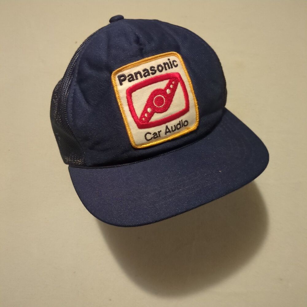 Vintage Panasonic Car Audio Snapback Hat Mesh Trucker Cap Blue 80s Patch RARE